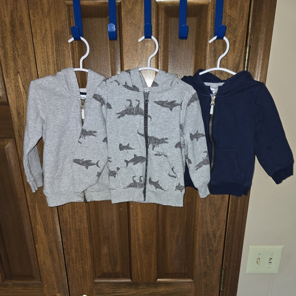 Carter's: Zip-up Hoodies, 2T, LIKE NEW, Gray, Navy, Sharks, YKK Zip, SO SOFT - Picture 2 of 15